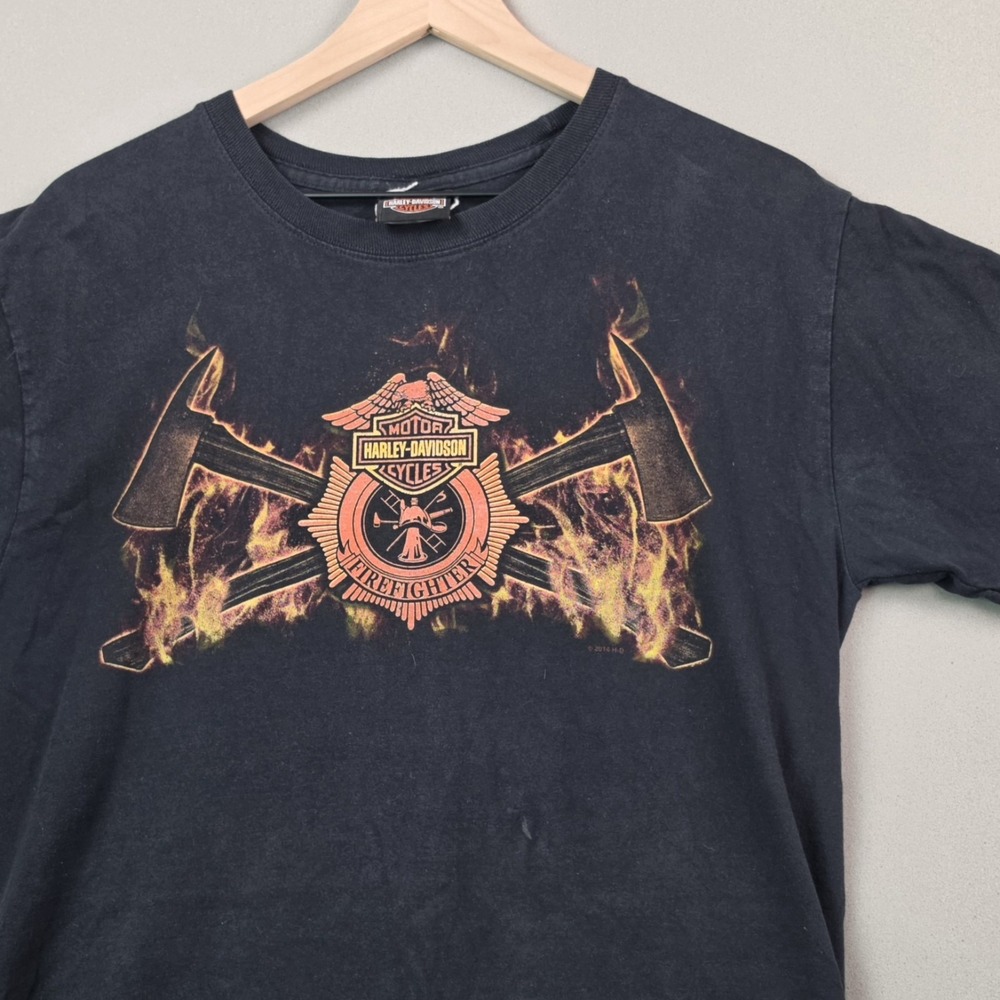 Harley Davidson Firefighter Flames T Shirt Men's Large Black Rommel Annapolis MD